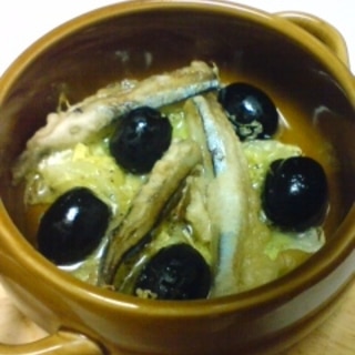 きびなごの天ぷらとブラックオリーブのオイル焼き